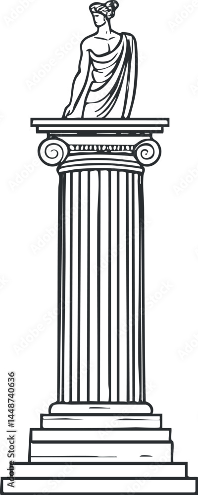 Aufkleber illustration of a classical ionic column with a draped statue on top, representing ancient architect