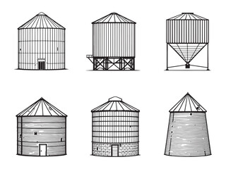Grain Bin line art icon farming structure outline © Elijah