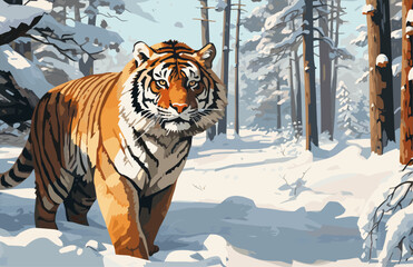 Vector Bengal Tiger Resting in Dense Jungle – Wildlife Art with Exotic Setting