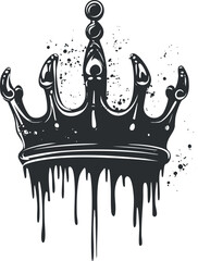 Black paint dripping crown illustration with grunge splatter effect symbolizing royalty and power