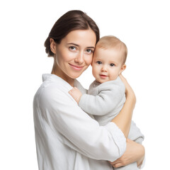 Loving Mother and Baby Portrait - A heartwarming moment of connection and care. , isolated on white background PNG