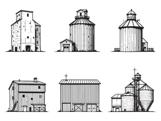 Grain Elevator line art icon minimalistic design concept