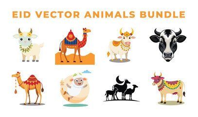 8 vector Eid animal bundle isolated on white background