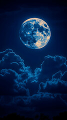 Fototapeta premium Full moon, night sky with clouds. Earth-like tones. Vast and mysterious