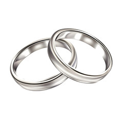 Two silver wedding bands intertwined against a black background in a close up studio shot image style