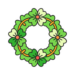 Download green floral wreath vector illustration with shamrocks and flowers for st patrick's day