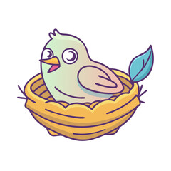 Bird nest illustration vector art cute bird in nest graphic design birdhouse bird vector image