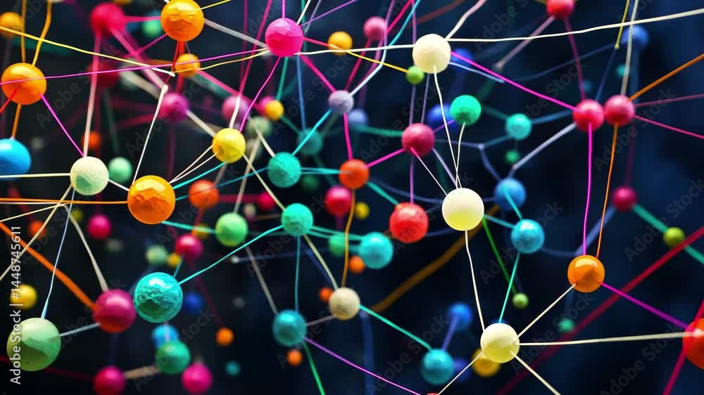 Aufkleber growing network of colorful connections in technology, a growing network of connected colorful techn