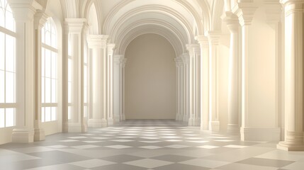 Elegant White Columns Archway Hallway Interior Design