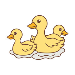 Cute yellow ducklings swimming illustration vector graphic clip art adorable duck family design element