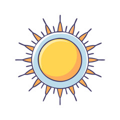 Illustration of bright sun with rays, summer sunshine, weather forecast icon, sunlight vector, heatwave