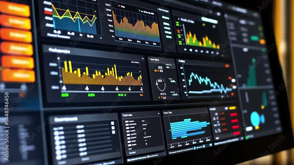 Poster analyze business data dashboards to gain insights and drive decision-making in a modern workspace en