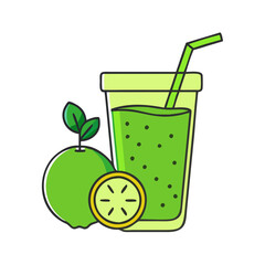 Illustration of green smoothie drink with lime lemon and straw healthy beverage vector design