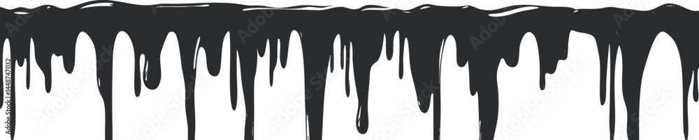 Poster black liquid dripping down in an abstract pattern creating a grunge artistic border effect