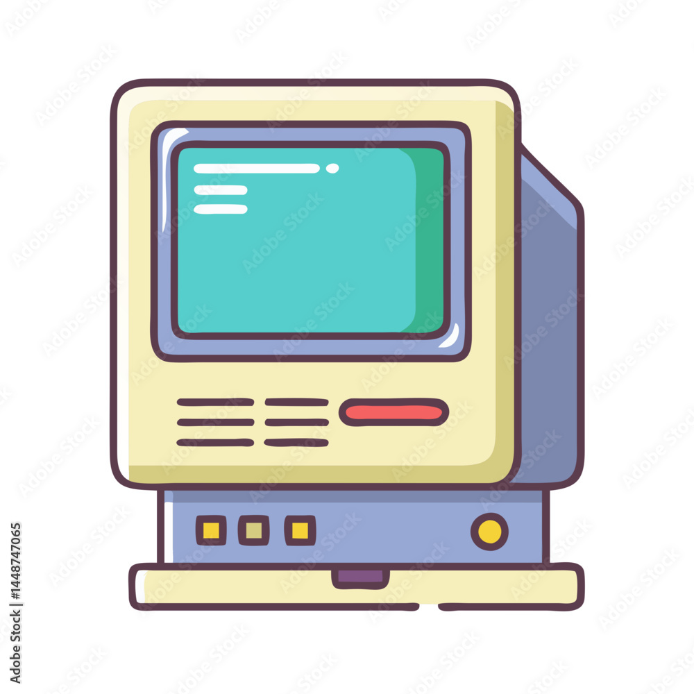 Poster retro computer vintage pc desktop workstation technology old screen display hardware design icon vec