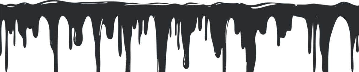 Black liquid dripping down in an abstract pattern creating a grunge artistic border effect