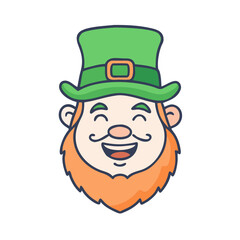 Cartoon leprechaun face for st patrick's day with green hat and beard vector illustration