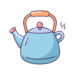 Cute cartoon kettle teapot illustration for tea time kitchenware and beverage preparation design asset