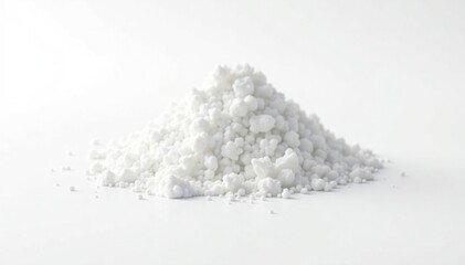 Pile of white granulated sugar on white background, refined, table sugar