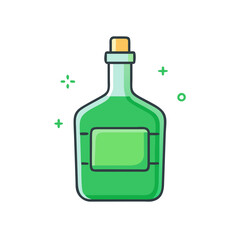 Green potion bottle illustration, magic elixir, fantasy drink, witchcraft brew, poison vial, liquid bottle