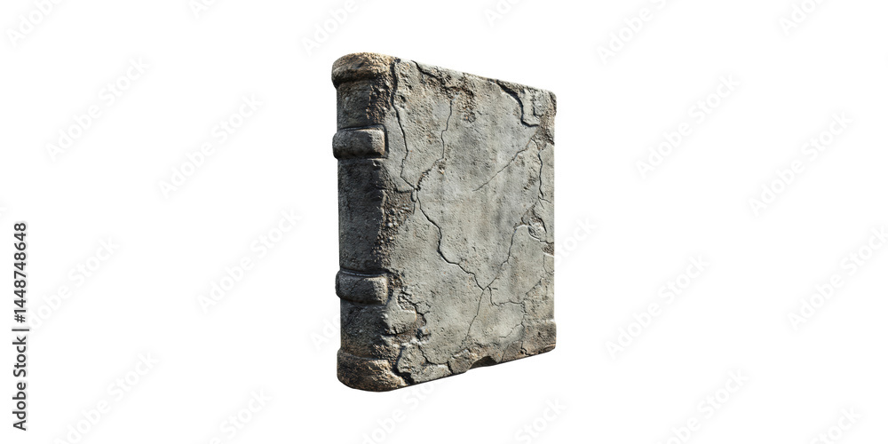Poster ancient stone book with weathered texture. symbol of knowledge and history isolated on transparent b