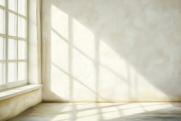 Obraz premium Cream Plaster Wall with White Window Frame and Mediterranean Stucco Texture