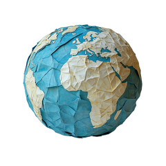 Crumpled Paper Globe Displaying Africa and Europe