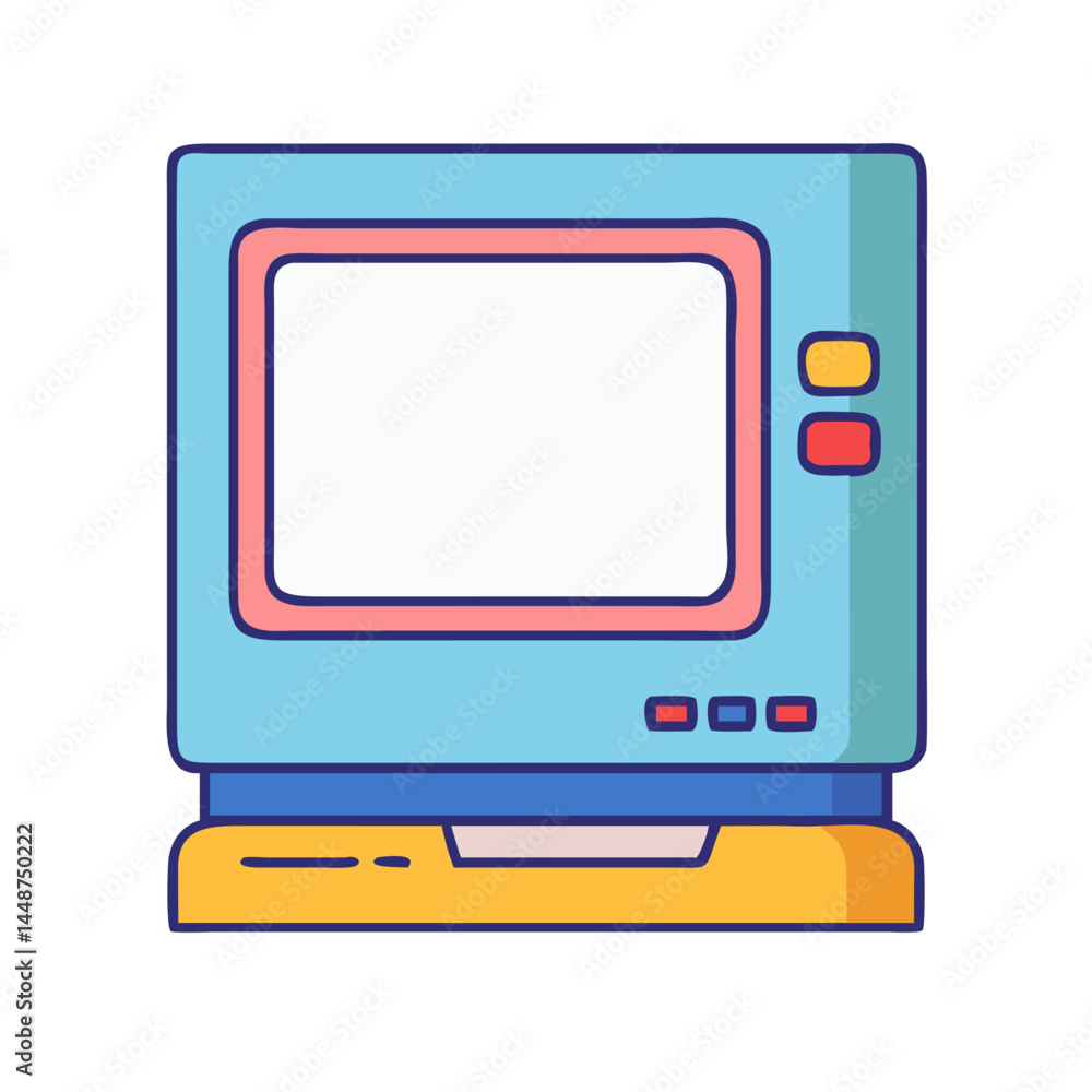 Poster retro computer vintage monitor display screen technology device electronic gadget old pc system box