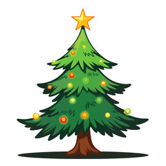 Obraz premium Cartoon Christmas tree with star and ornaments