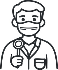 Obraz premium Line art illustration of a doctor wearing a medical mask holding a stethoscope for healthcare concept