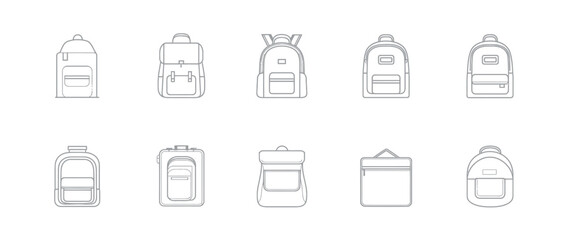 icon sheet, simple shapes, Backpack icons