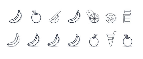icon sheet, simple shapes, Banana icons