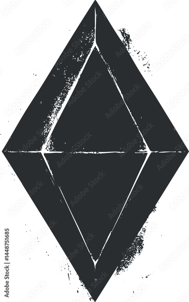 Poster black and white geometric diamond shape with grunge texture and abstract design element