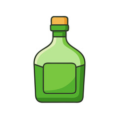 Illustration of green bottle liquid alcohol drink beverage container corked bottle design graphic