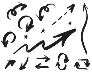 Hand-drawn arrows set, black chisel marker, whiteboard, presentation infographic element, for notebook, for scrapbook, for sketchbook, Vector