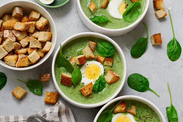 Finnish Spinach Soup Pinaattikeitto wit eggs . top veiw