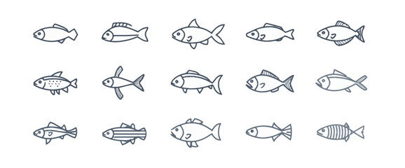 icon sheet, simple shapes, Fish icons