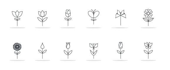 icon sheet, simple shapes, Flower icons