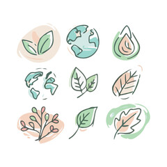 Fototapeta premium Colorful vibrant autumn leaves and eco icon set