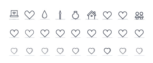 icon sheet, simple shapes, Heart icons