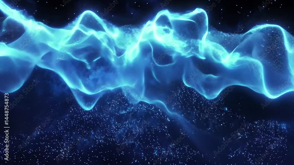 Poster mesmerizing display of dancing lights resembling the aurora in a vibrant particle-rendered backgroun