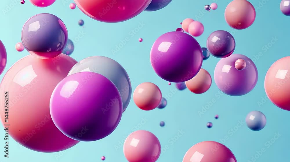 Poster Bubbles rise and expand against a bright blue backdrop in a playful display of color and movement, able 3D of a bubbles rising upwards and expanding With alpha channel