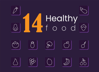 Vector icons with healthy fruits and vegetables