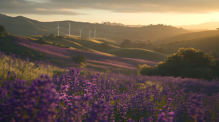 Lavender field sunrise landscape