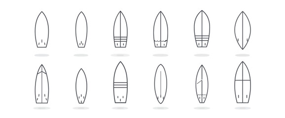 icon sheet, simple shapes, Surfboard icons