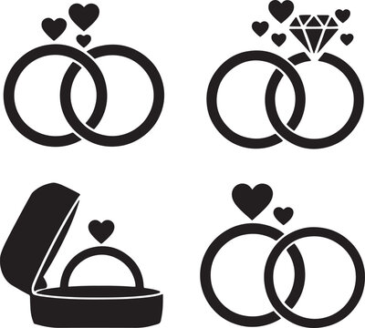 Wedding Ring silhouette set vector illustration isolated On Transparent Background