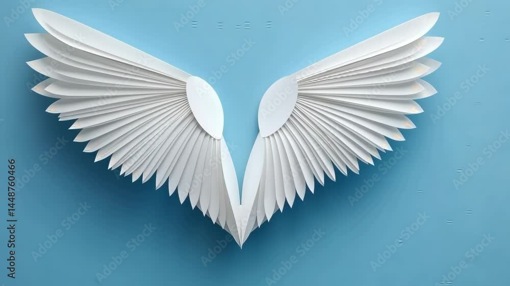 Aufkleber graceful paper wings unfolding in artistic sequence on blue background