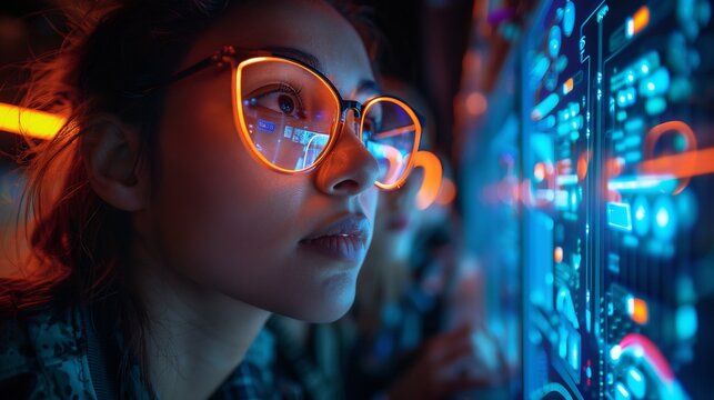 Futuristic digital marketing team exploring buyer personas to optimize SEM campaigns and create compelling content