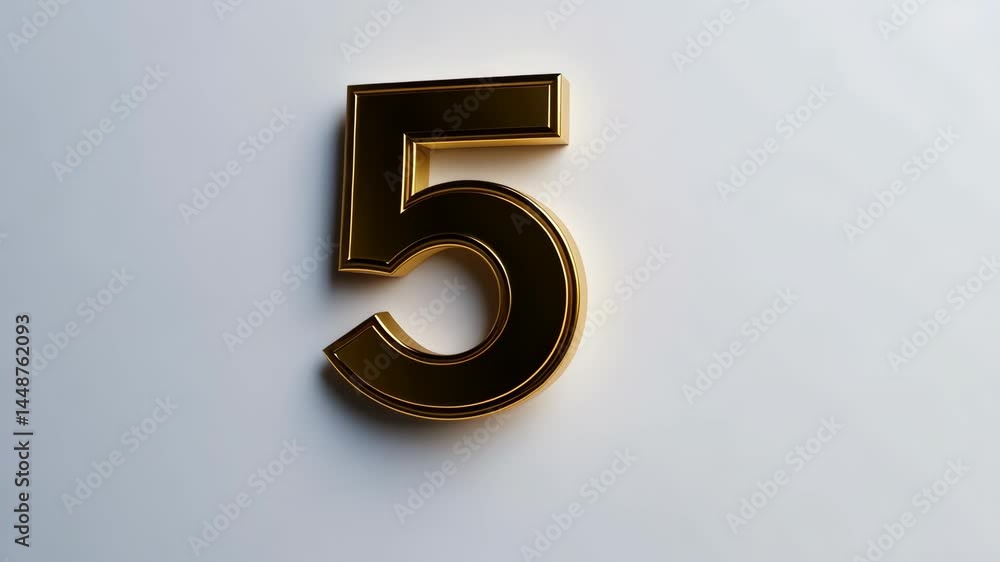 Poster golden number countdown animation with minimalist design on white background