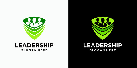 People group vector logo design with shield shape in modern, simple, clean and abstract style. Icons for business, coaching and personal branding.